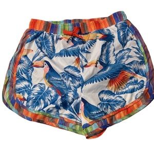 Farm Rio Women’s Flying Toucan Shorts large Mesh Lined Tropical Summer.